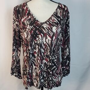 Cato Red and Black Graphic Long Sleeve Blouse